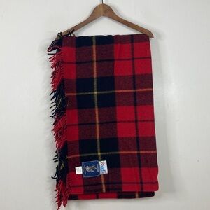 Scottish Highland Rug Blanket Red Black Yellow Tartan Plaid Fringe Made in UK